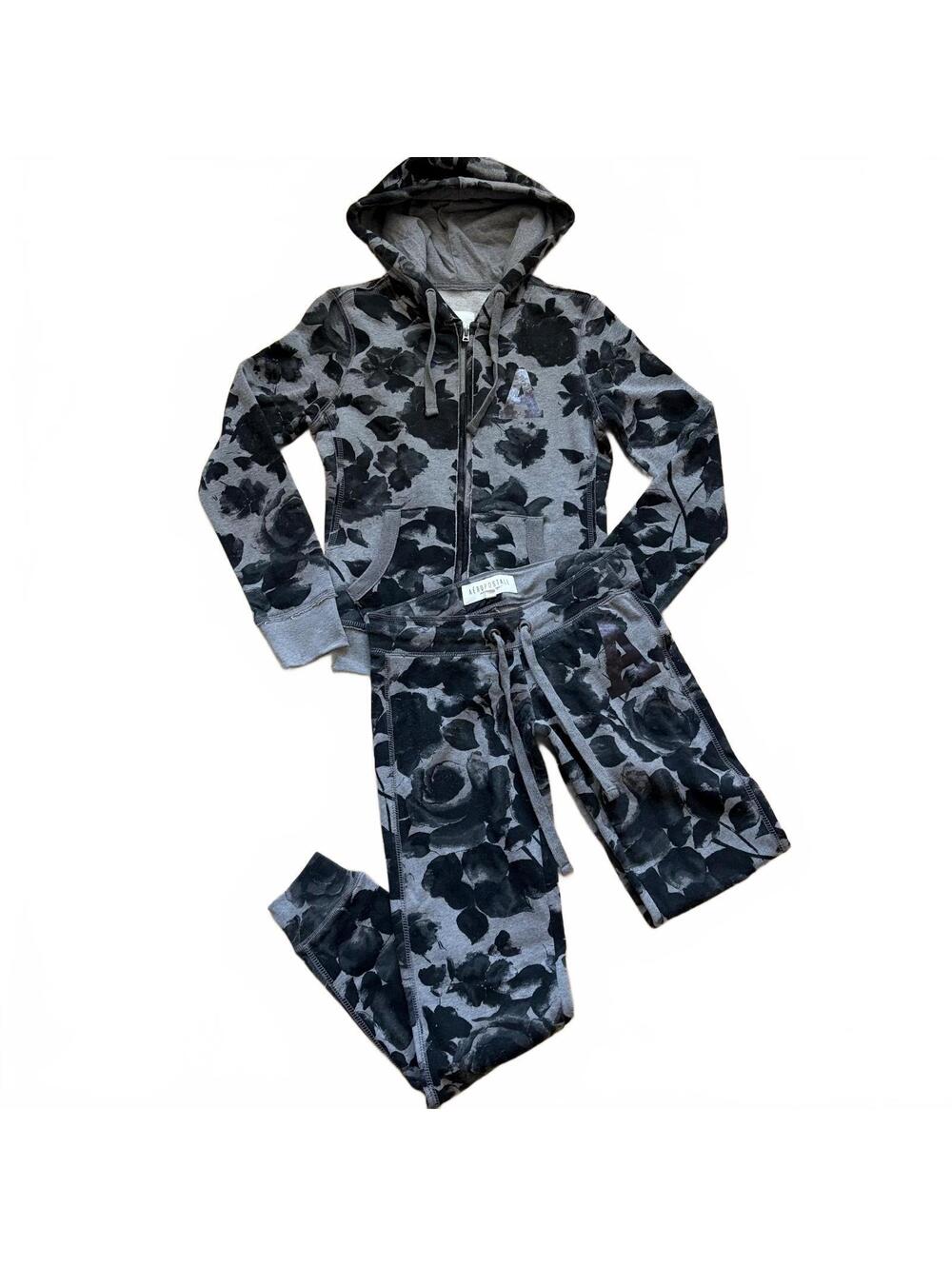 Aeropostale Hooded Sweatshirt Jogger Sweatpants Set Floral Women's Medium/XS